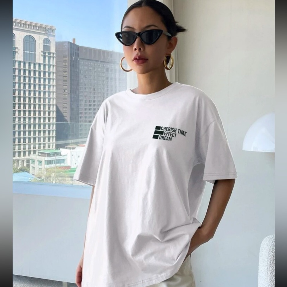 DAZY Slogan Graphic Drop Shoulder Tee CHERISH TIME EFFECT DREAM